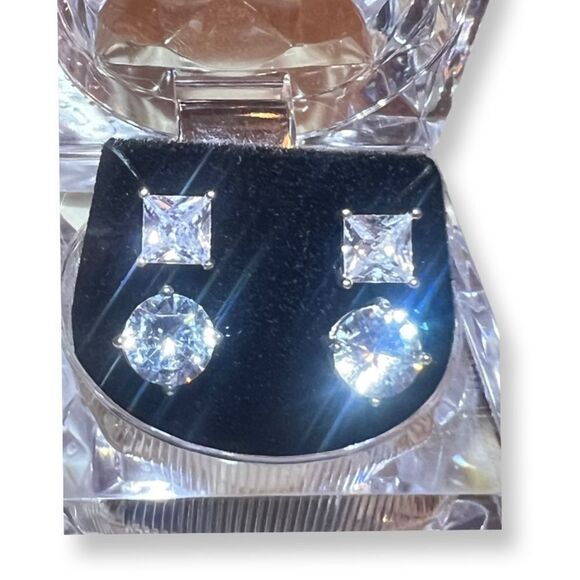 NEW Set Of 2 Pairs Cubic Zirconia Stud Earrings - Picture 1 of 4